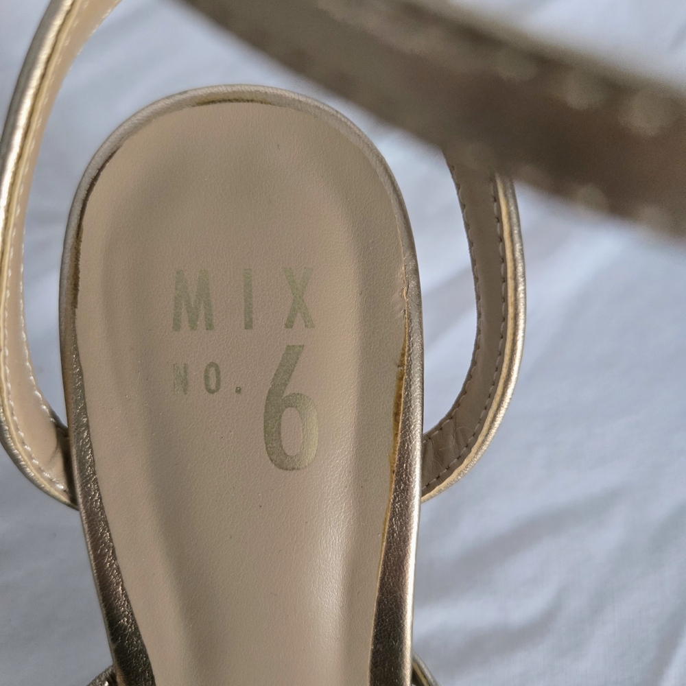 Mix No. 6 Metallic Gold Strappy Block Heel Sandals - Picture 5 of 13